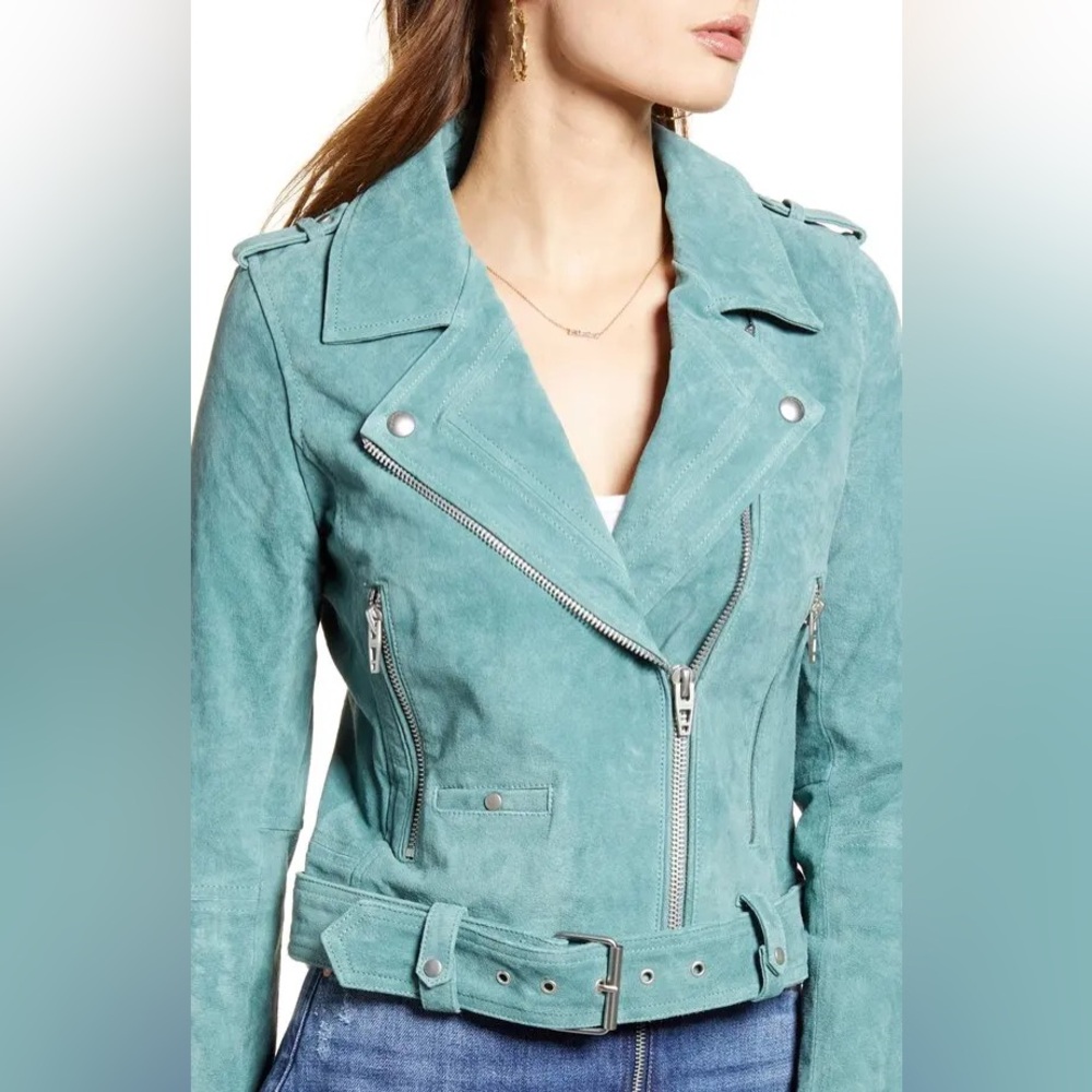 Blank NYC Suede Moto Jacket Sage Green Leather Size XL